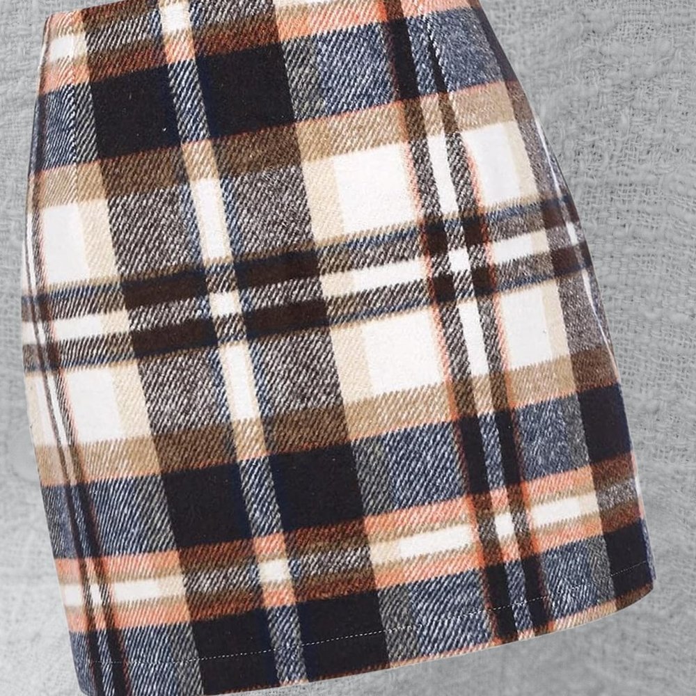 Plaid High Waisted Skirt Womens Short Mini Straight Wool Flannel Winter Fall
